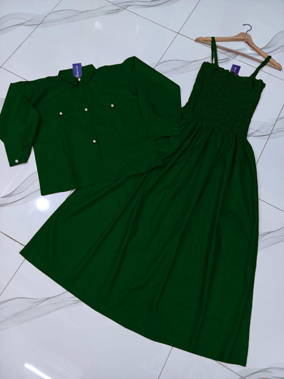 2 Pcs Women's Stitched Cotton Lawn Plain Maxi and Jacket