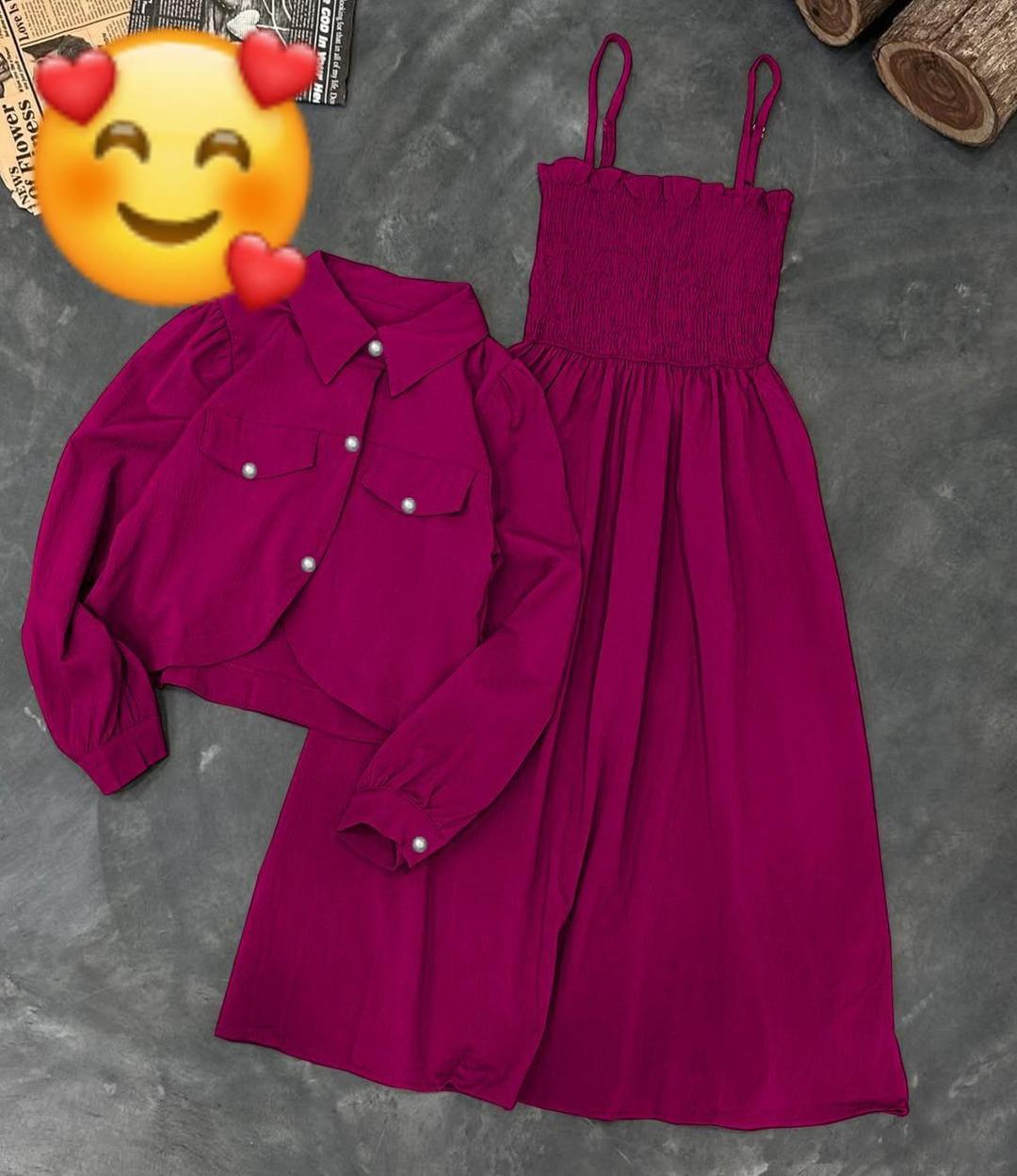 2 Pcs Women's Stitched Cotton Lawn Plain Maxi and Jacket