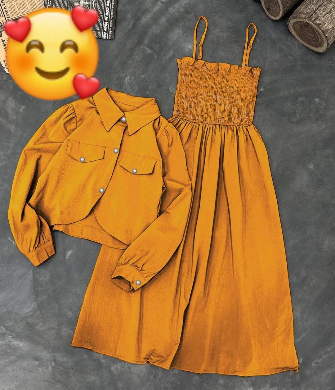 2 Pcs Women's Stitched Cotton Lawn Plain Maxi and Jacket