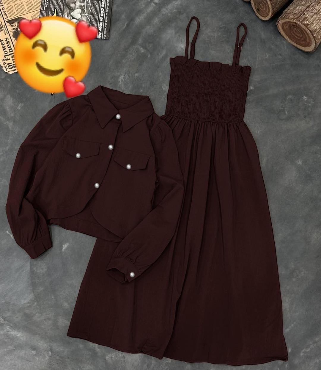 2 Pcs Women's Stitched Cotton Lawn Plain Maxi and Jacket