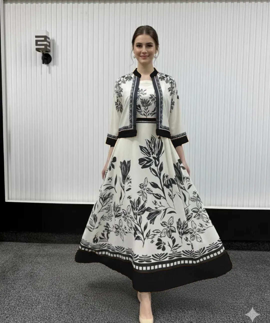 2 Pcs Women's Stitched Swiss Lawn Printed Maxi and Jacket