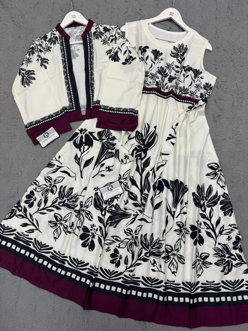 2 Pcs Women's Stitched Swiss Lawn Printed Maxi and Jacket