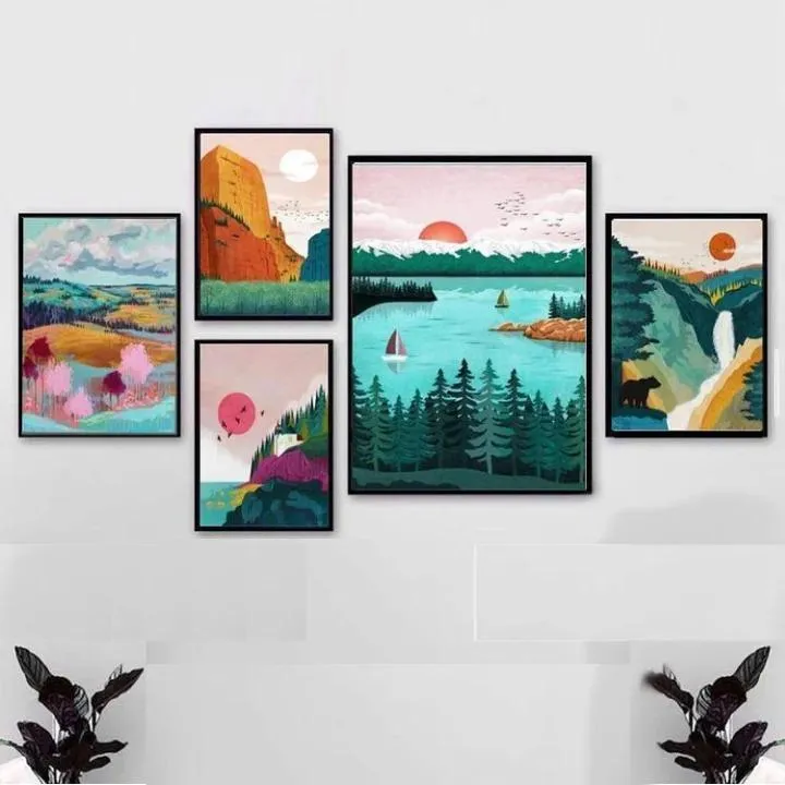 5 Pcs Beautiful Calligraphy Wall Art - Multicolor Wooden Decor