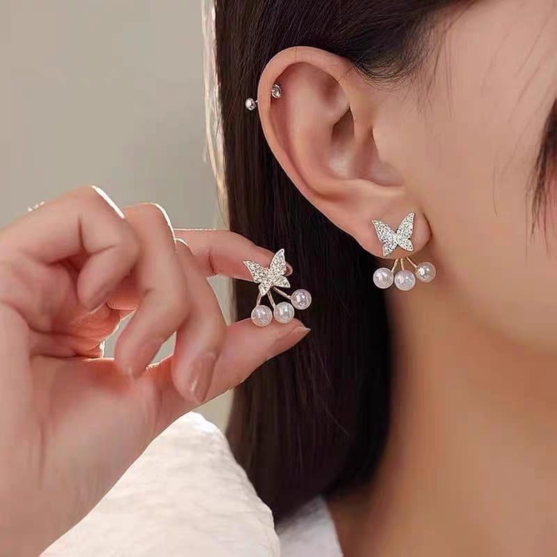 Butterfly Design Silver Plated Zircon Earrings