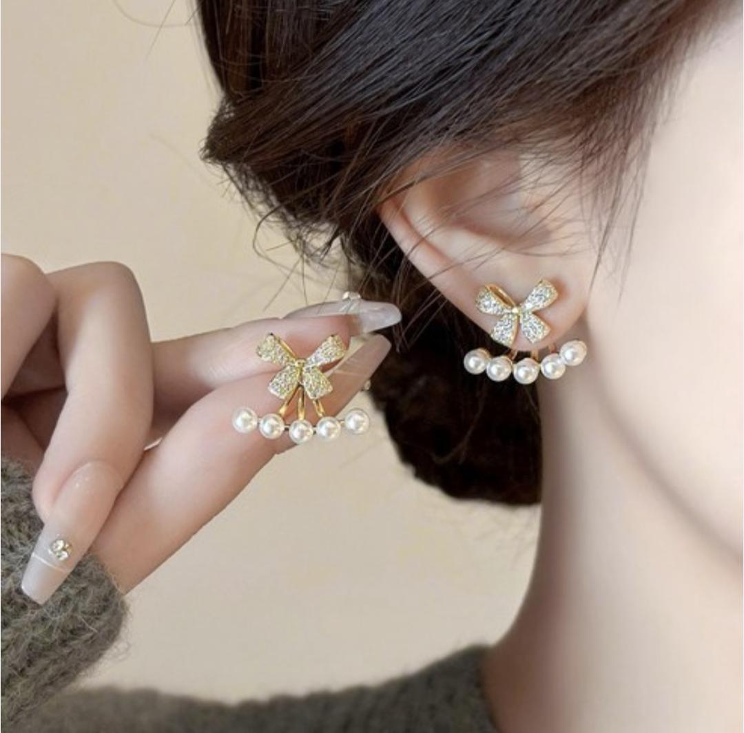 Stylish Pearl Stone Gold Plated Earrings - 2 Pcs