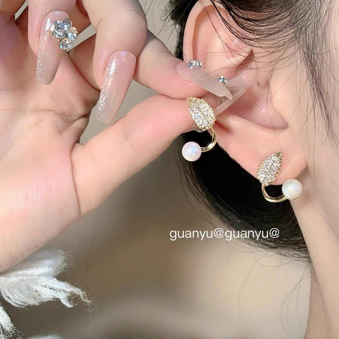 Leaf Design Gold Plated Pearl Studs