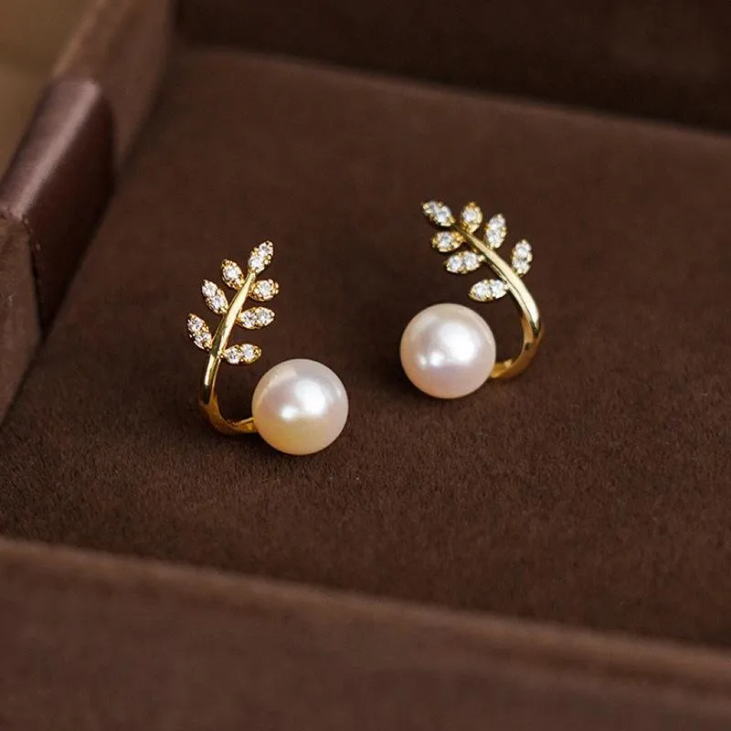 Leave Pearl Trendy Korean Earrings (AWT-103)