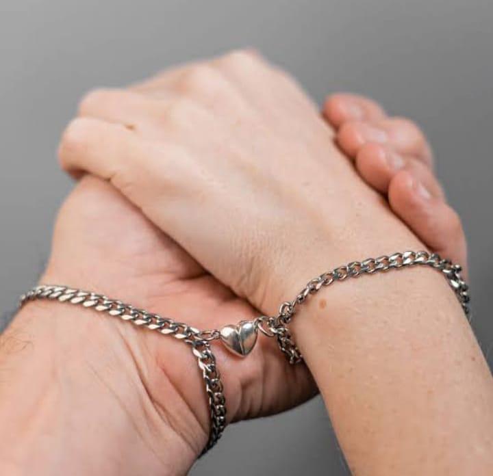 2 Pcs Charms Hanging Silver Plated Artificial Stones Couple's Bracelet