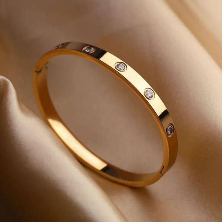 1 Pc Modern Design Gold Plated Artificial Stones Kara Bangle