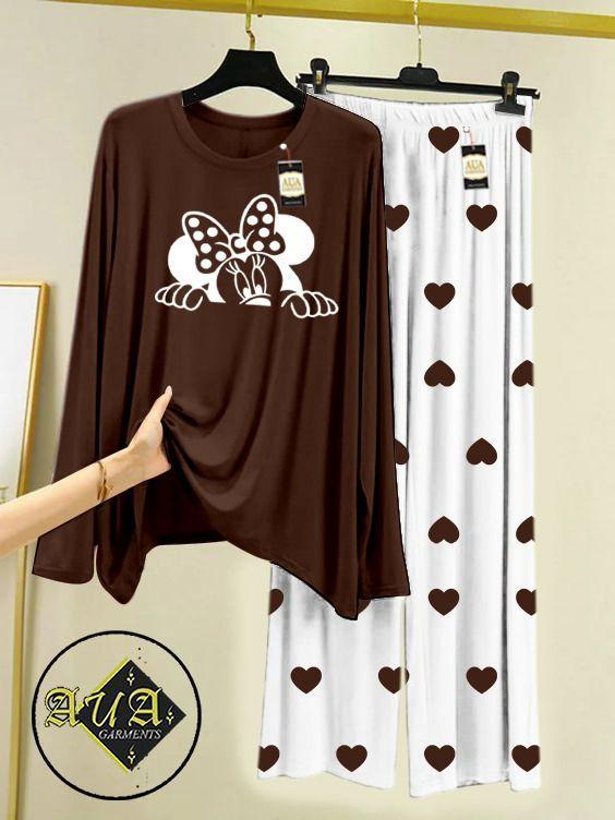 2 Pcs Women's Stitched Printed Night Suit