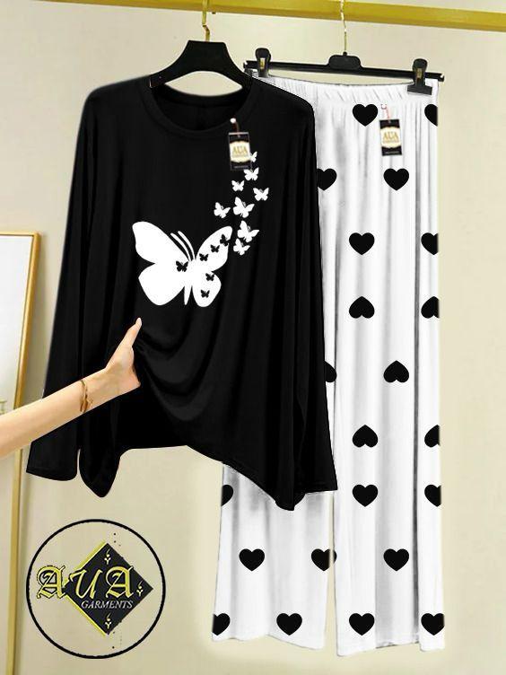 2 Pcs Women's Stitched Printed Night Suit