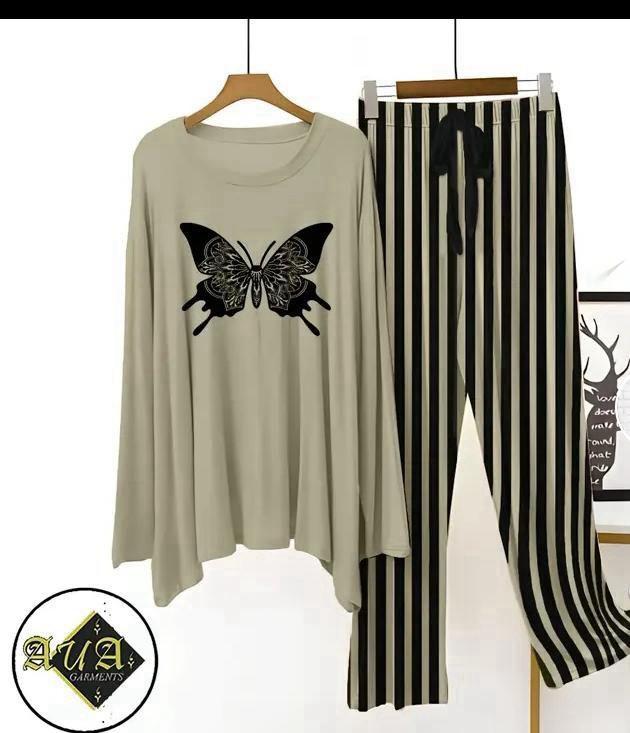 2 Pcs Women's Stitched Printed Night Suit