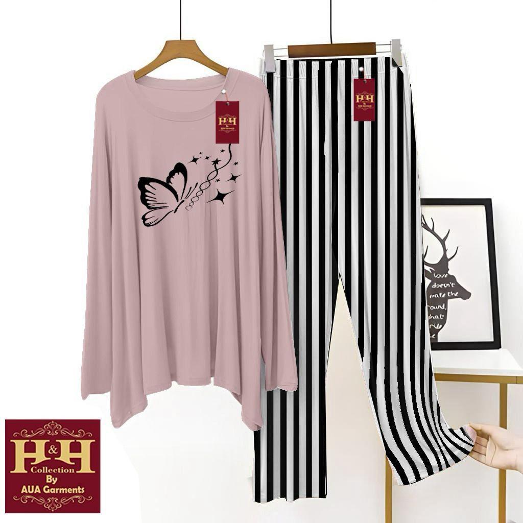 2 Pcs Women's Stitched Printed Night Suit