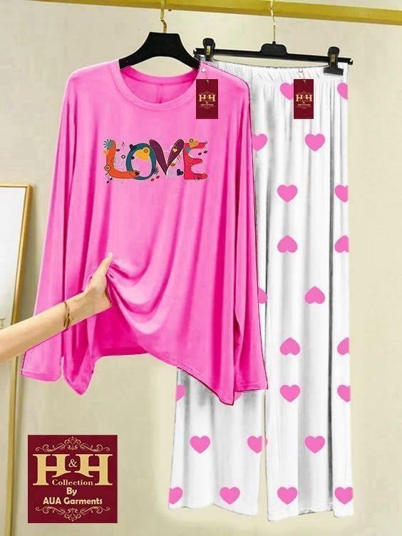 2 Pcs Women's Stitched Printed Night Suit