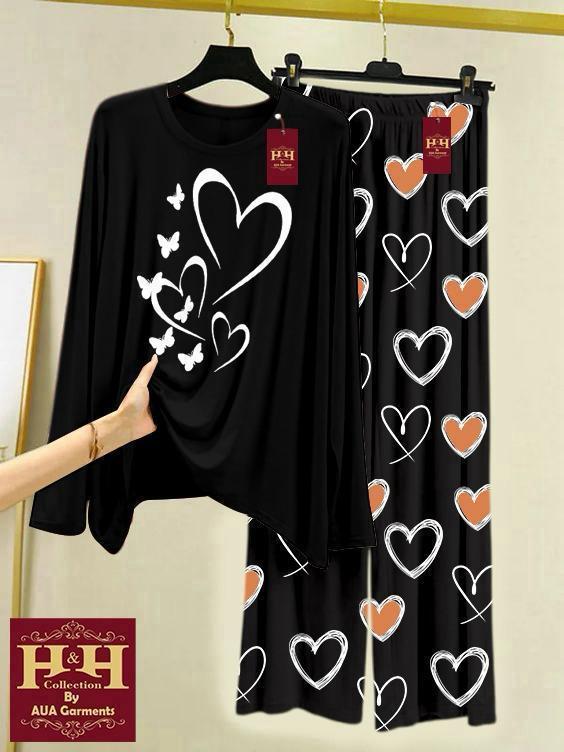 2 Pcs Women's Stitched Printed Night Suit