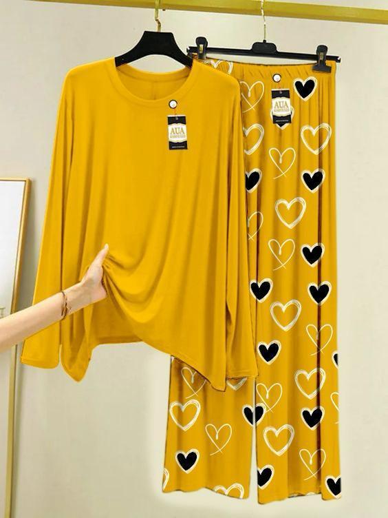 2 Pcs Women's Stitched Printed Night Suit