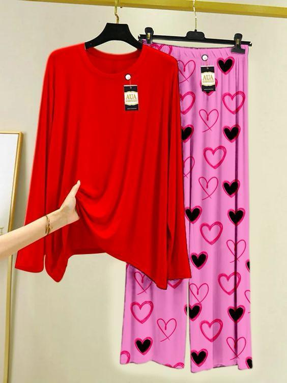 2 Pcs Women's Stitched Printed Night Suit