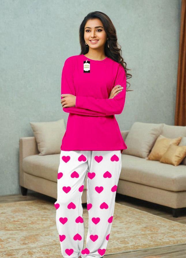 2 Pcs Women's Stitched Plain Night Suit