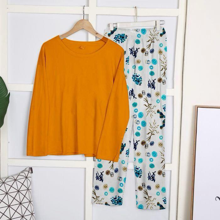 2 Pcs Women's Stitched Plain Night Suit