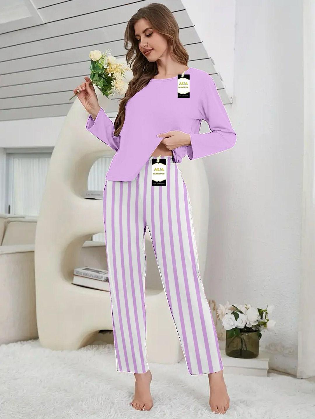 2 Pcs Women's Stitched Plain Night Suit