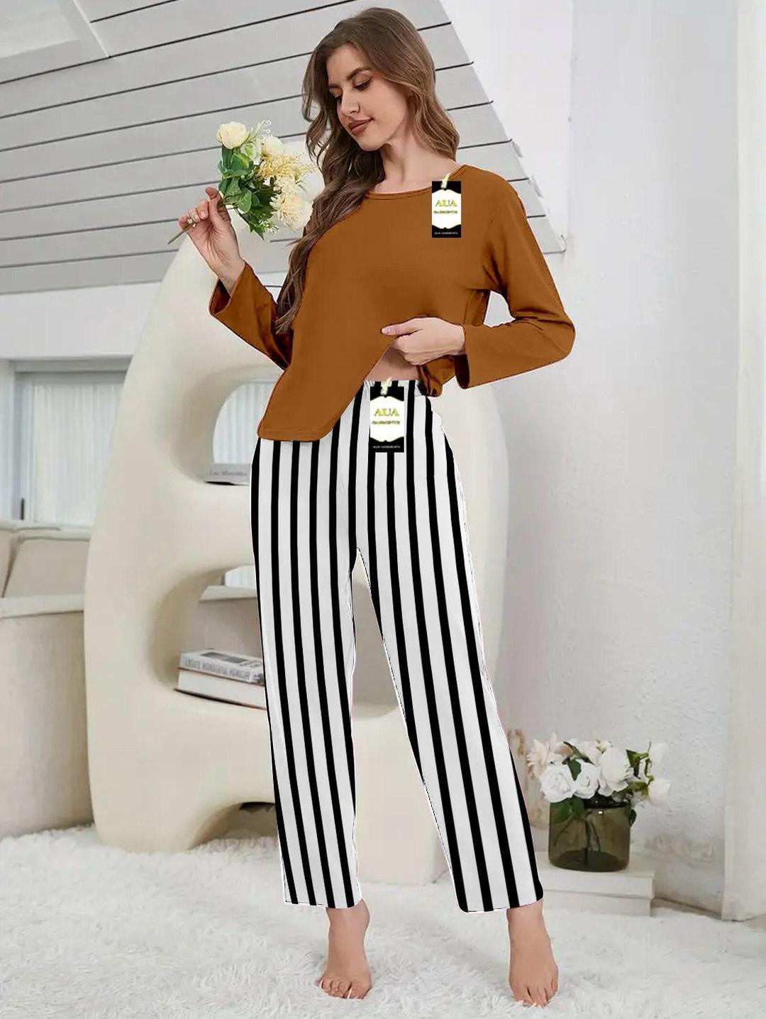 2 Pcs Women's Stitched Plain Night Suit