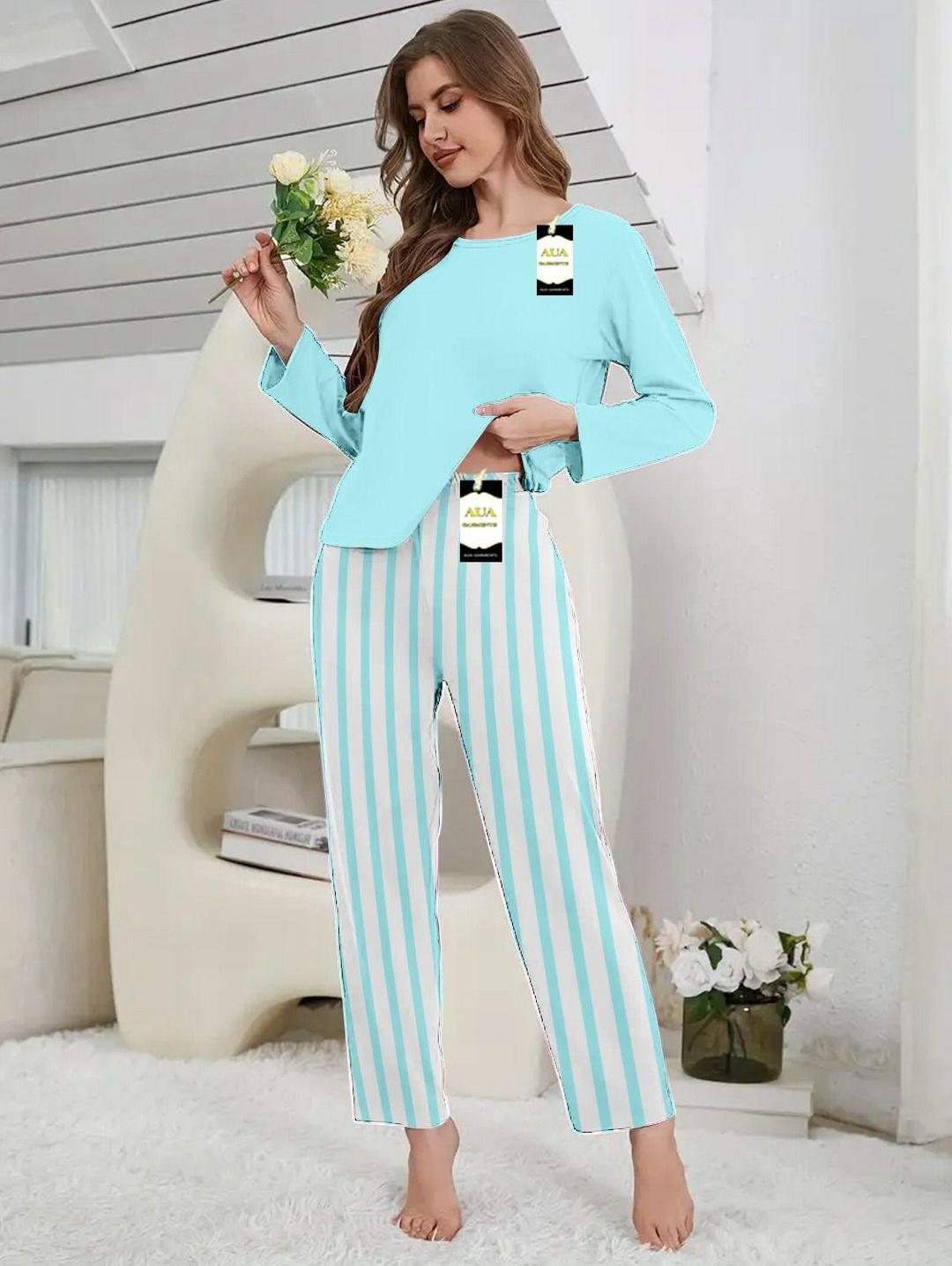 2 Pcs Women's Stitched Plain Night Suit