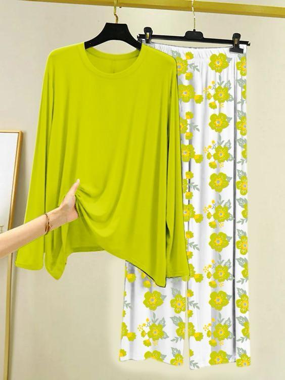 2 Pcs Women's Stitched Plain Night Suit