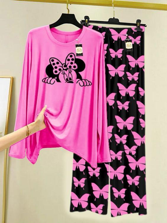 2 Pcs Women's Stitched Printed Night Suit