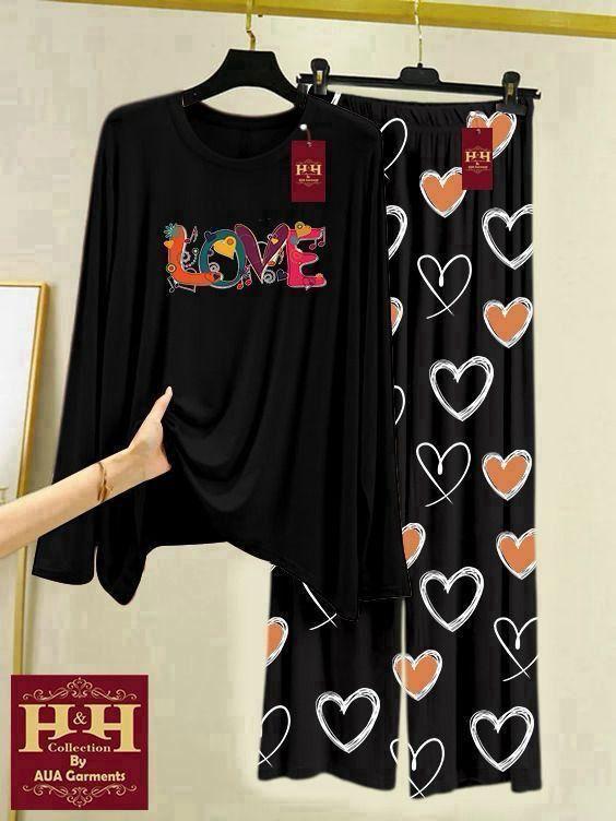 2 Pcs Women's Stitched Printed Night Suit