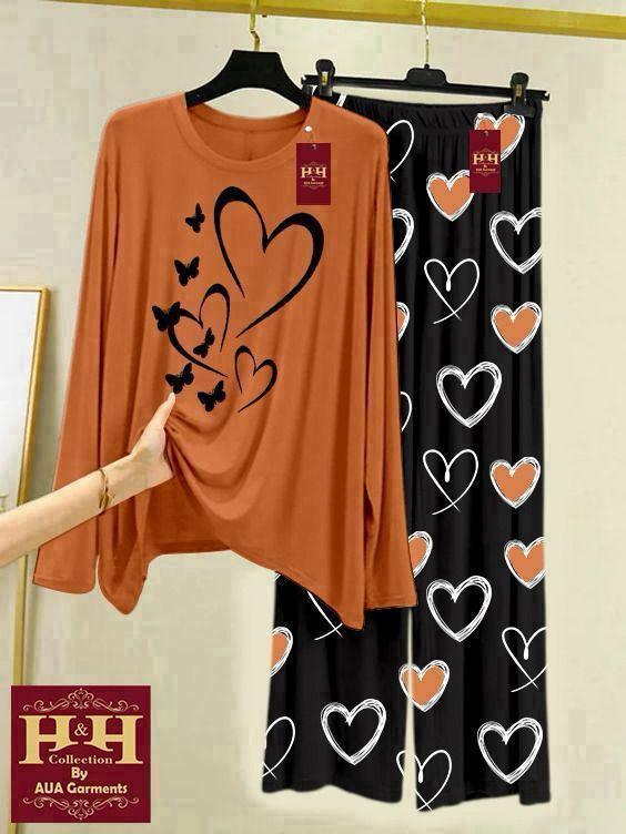 2 Pcs Women's Stitched Printed Night Suit