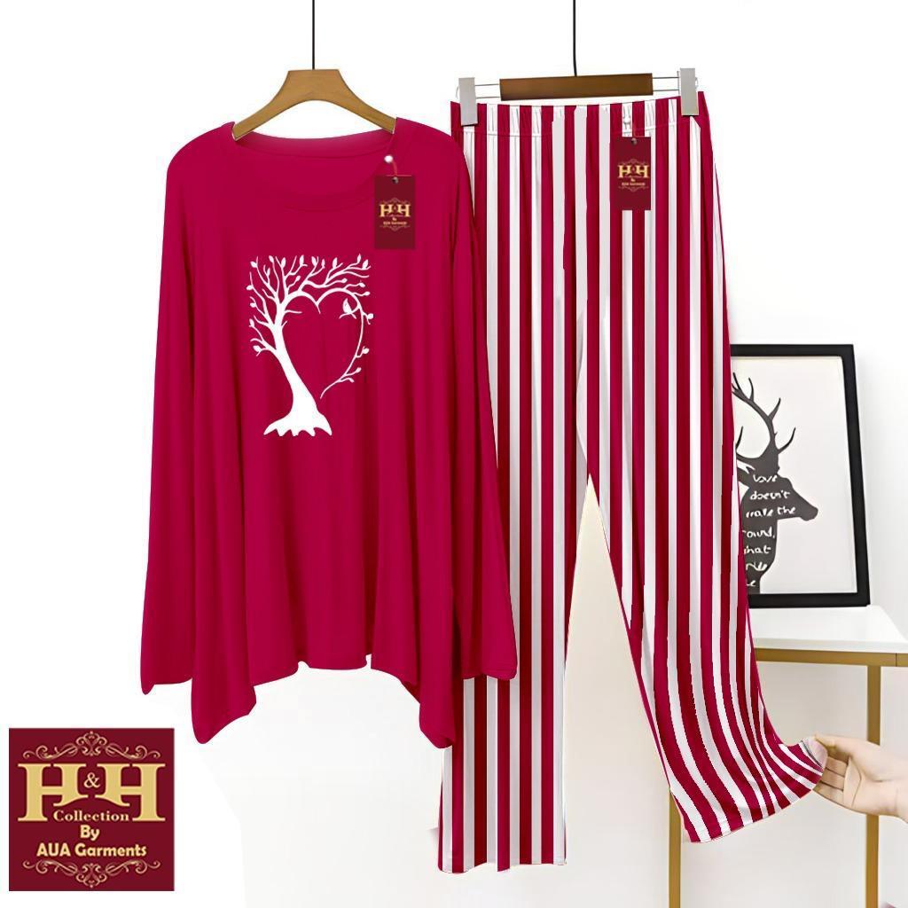 2 Pcs Women's Stitched Printed Night Suit