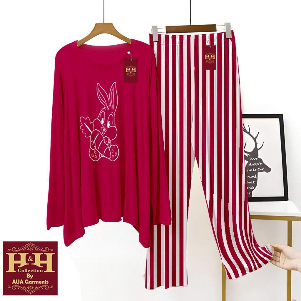 2 Pcs Women's Stitched Printed Night Suit