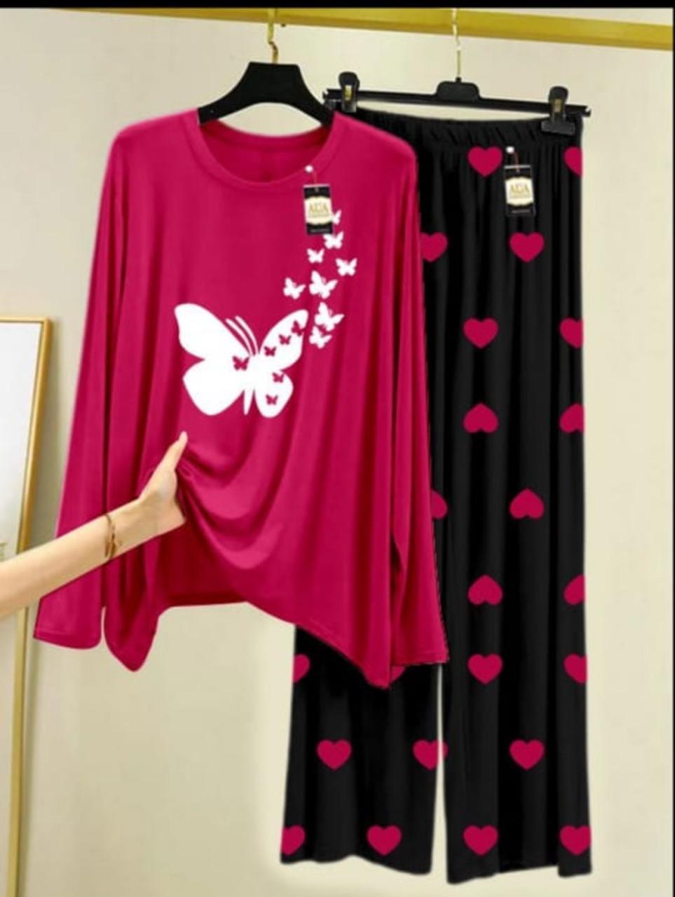 2 Pcs Women's Stitched Printed Night Suit