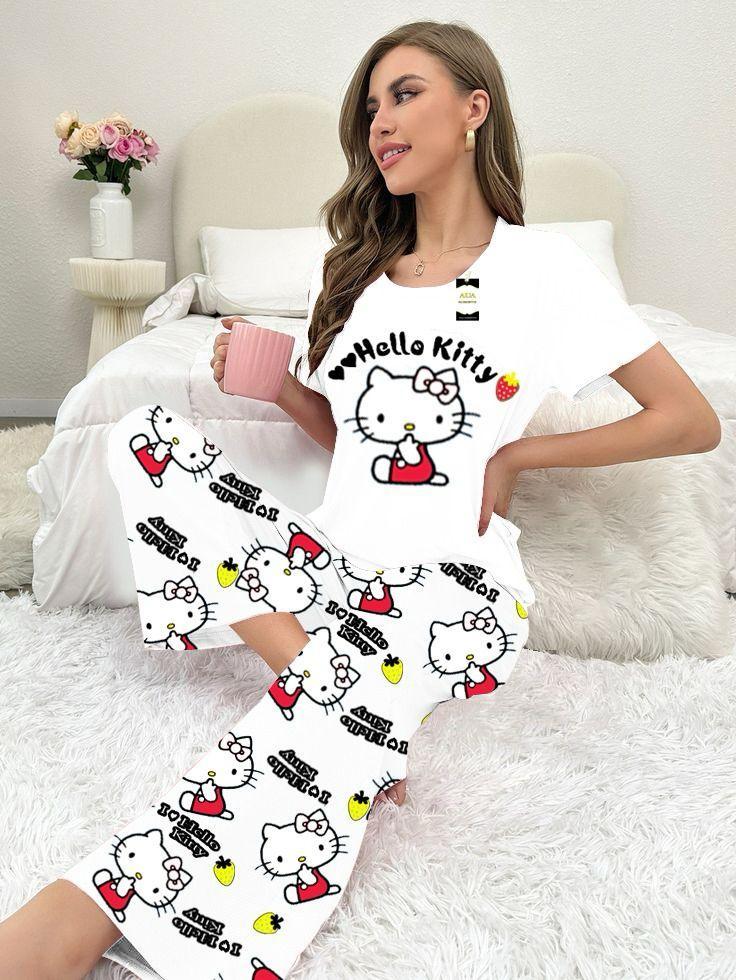 2 Pcs Women's Stitched Printed Night Suit