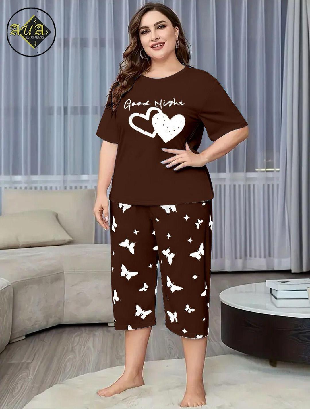 2 Pcs Women's Stitched Printed Night Suit