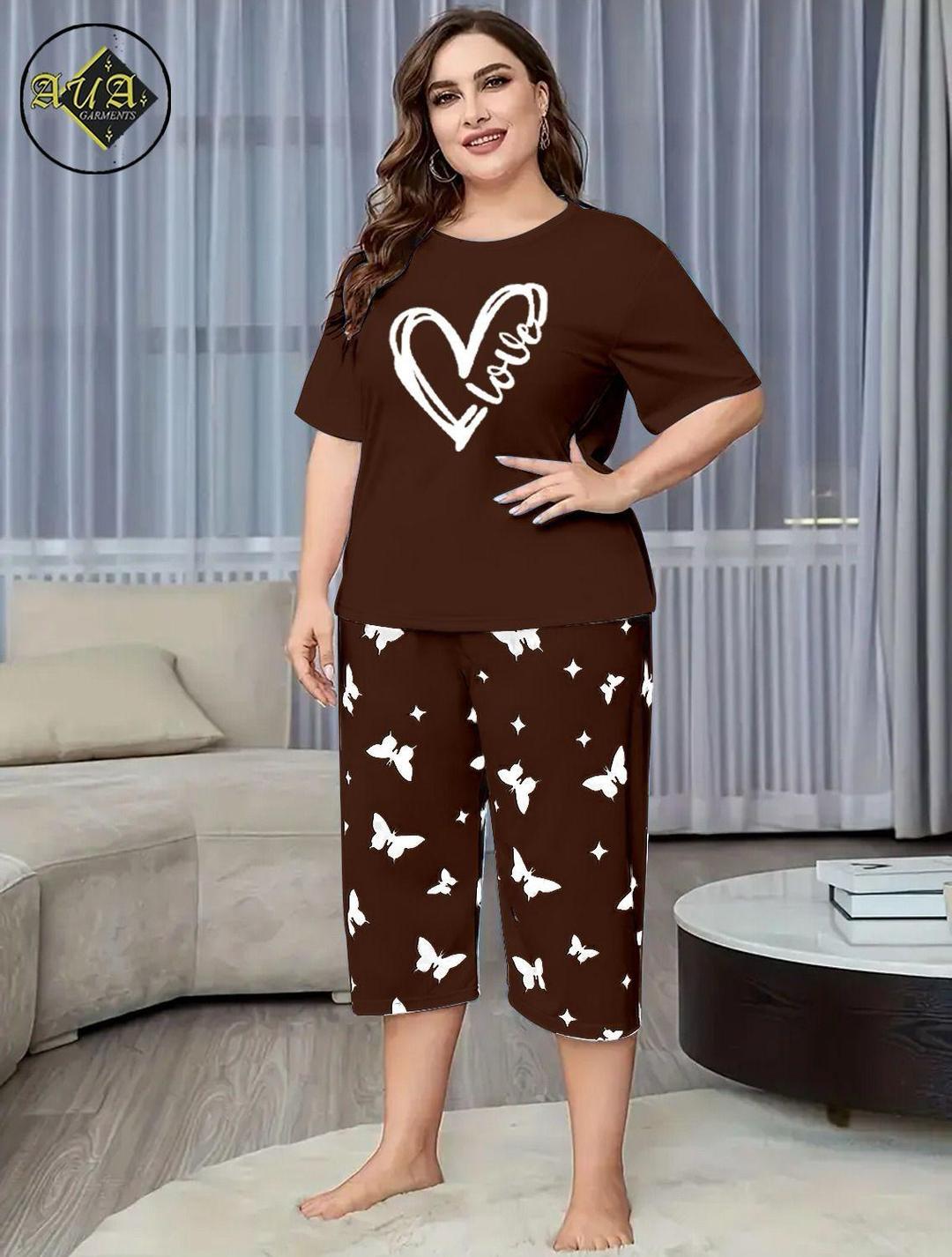 2 Pcs Women's Stitched Printed Night Suit