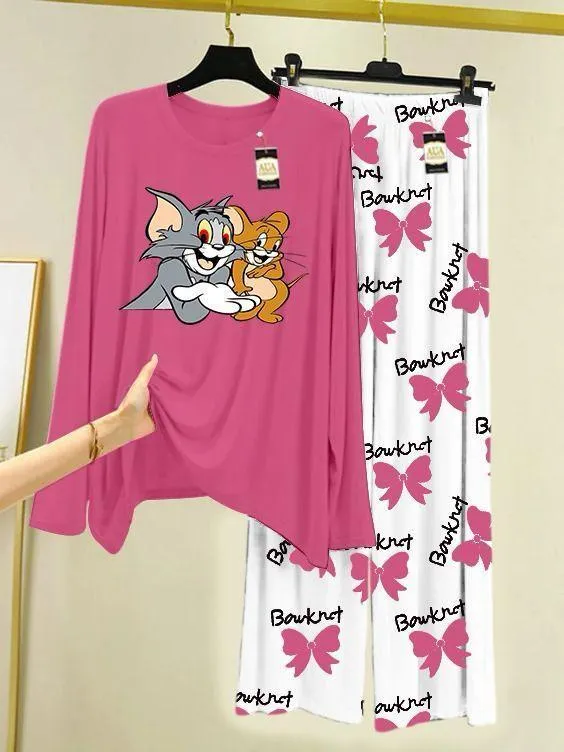 2 Pcs Women's Stitched Jersey Printed Night Suit