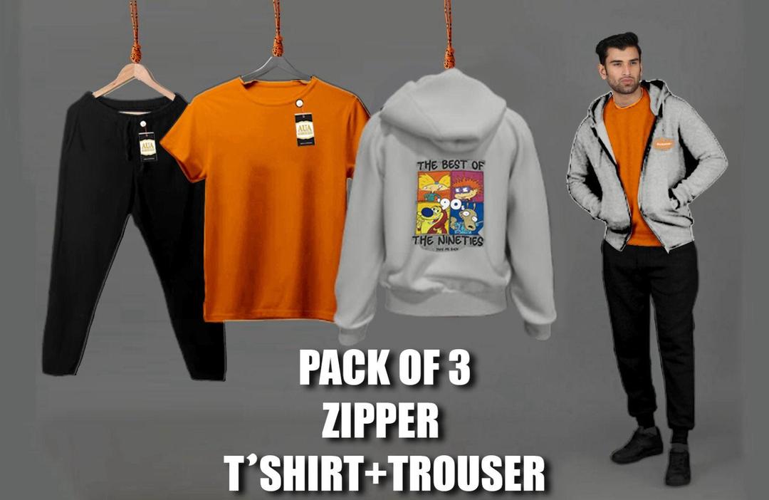 Men's Fleece Zipper Track Suit - 3 Pcs in Vibrant Orange