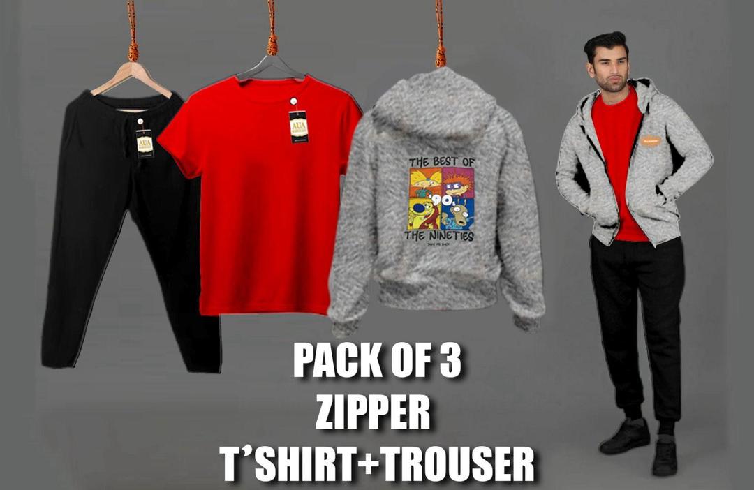 Men's Red Fleece Zipper Track Suit - 3 Pcs Set
