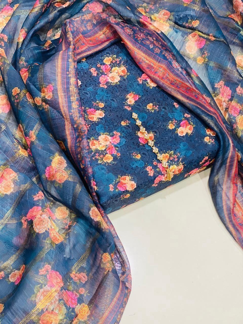 3 Pcs Women's Unstitched Digital Print Suit