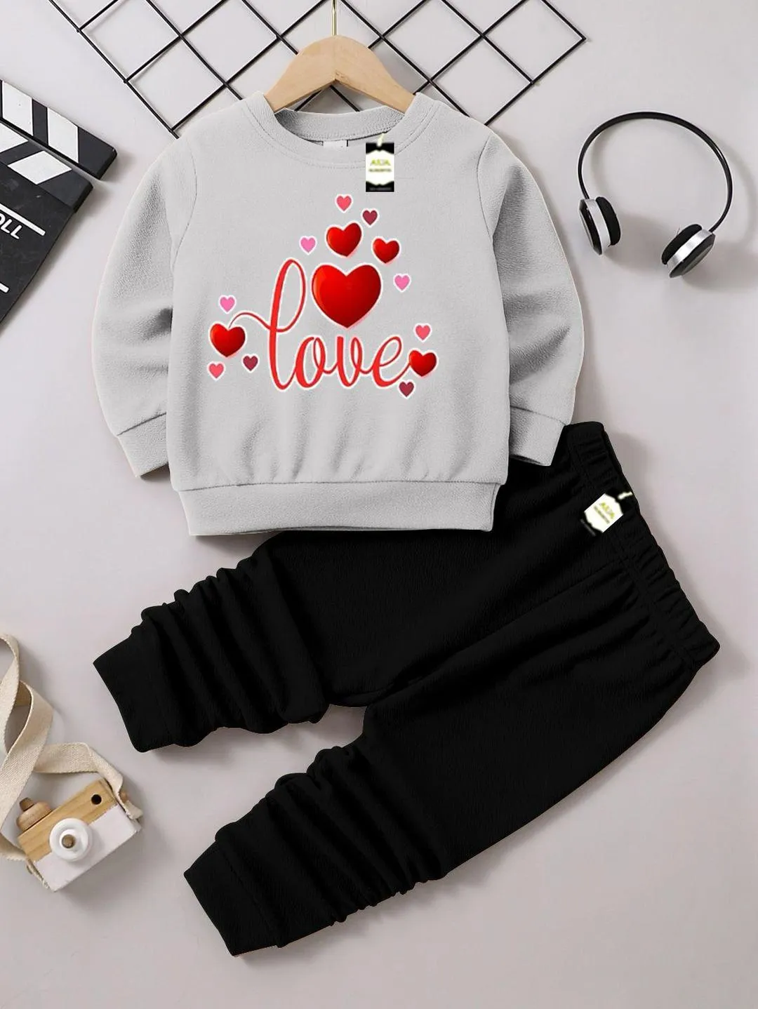 2 Pcs Girl's Fleece Printed Tracksuit