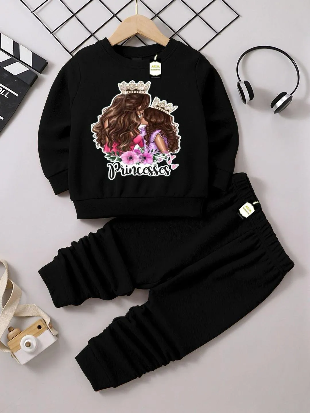 2 Pcs Girl's Fleece Printed Tracksuit