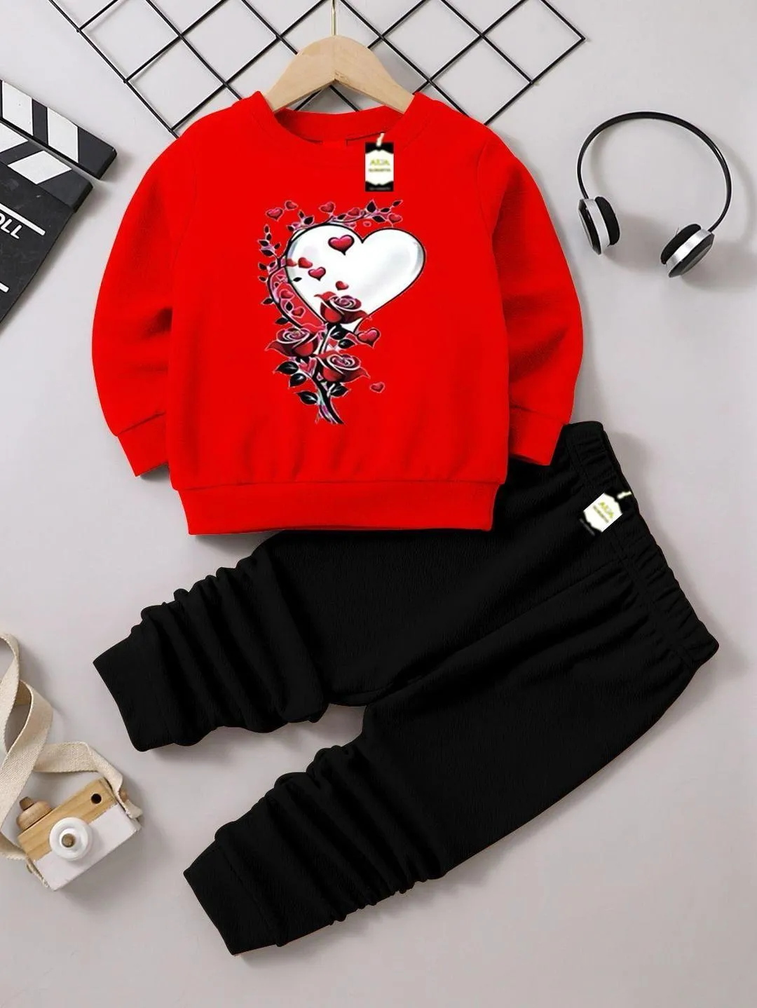 2 Pcs Girl's Fleece Printed Tracksuit