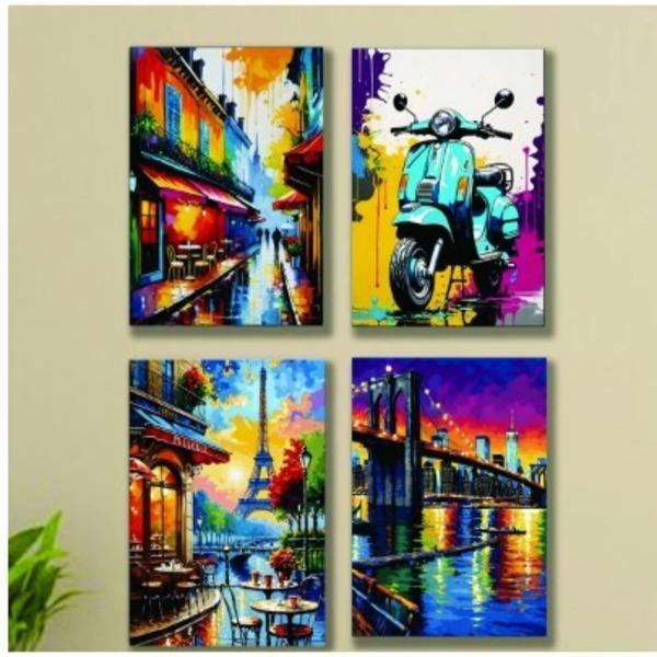 Multicolor Abstract Art Wall Frame - 4 Pcs Design