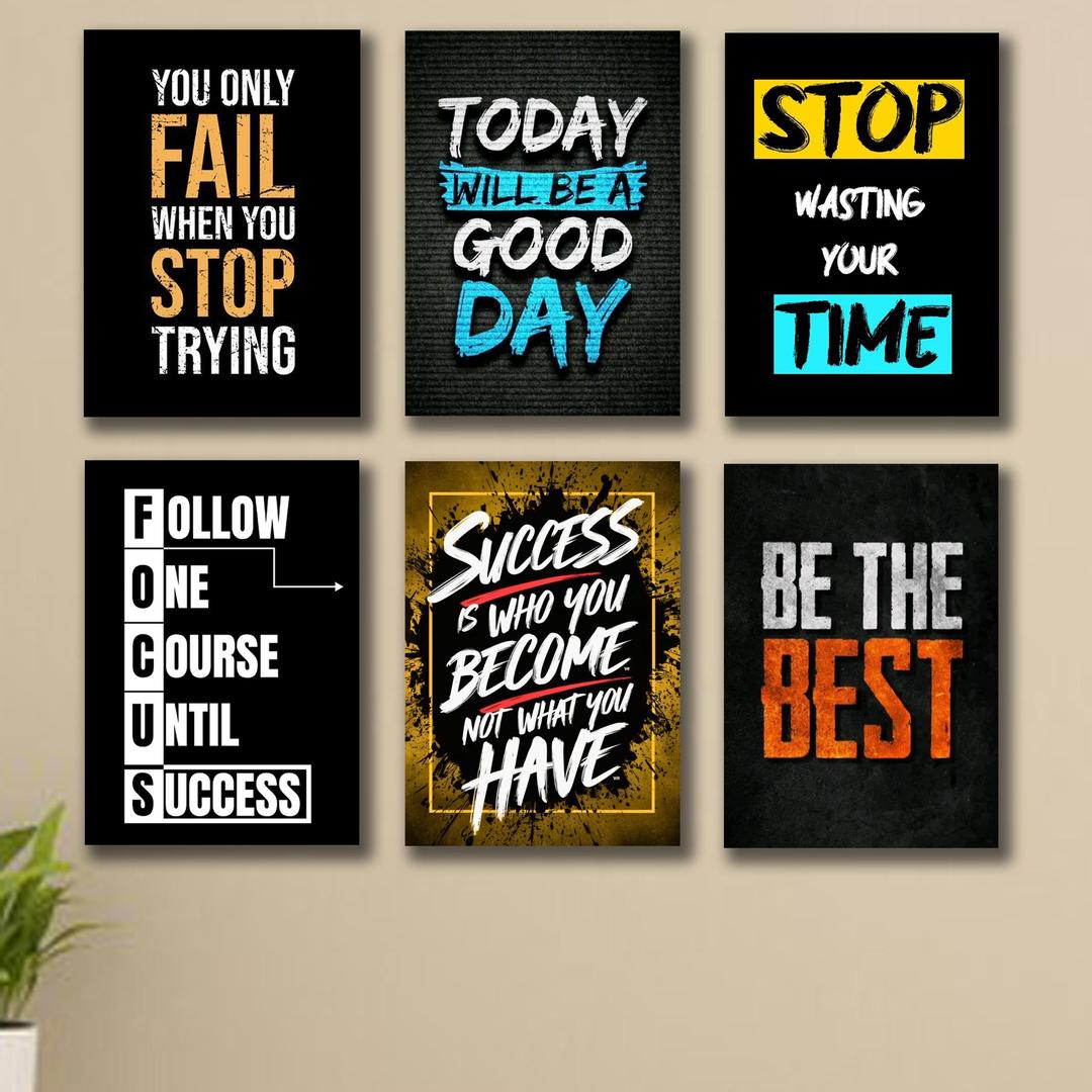Modern Design Quartz Wall Art - 6 Pcs Motivational Decorative Frames