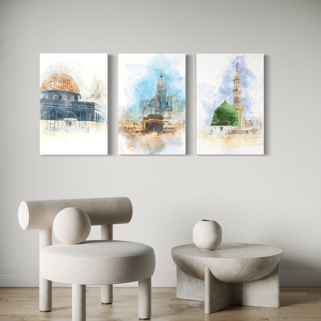 3 Pcs Allah Muhammad Design Wall Frame - Multicolor Adjustable Shelves