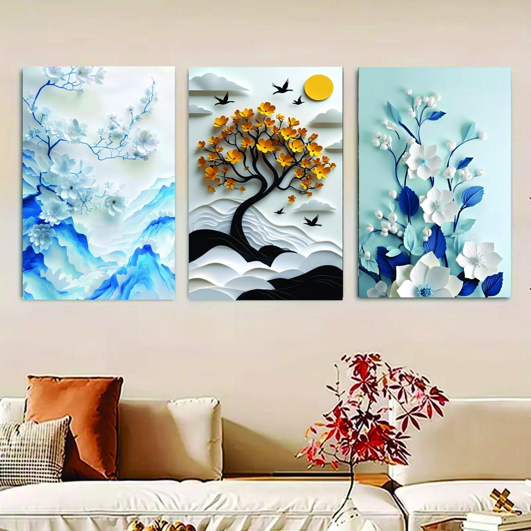 Stunning Abstract Art Wall Frame Set - 3 Pcs Multicolor Decor