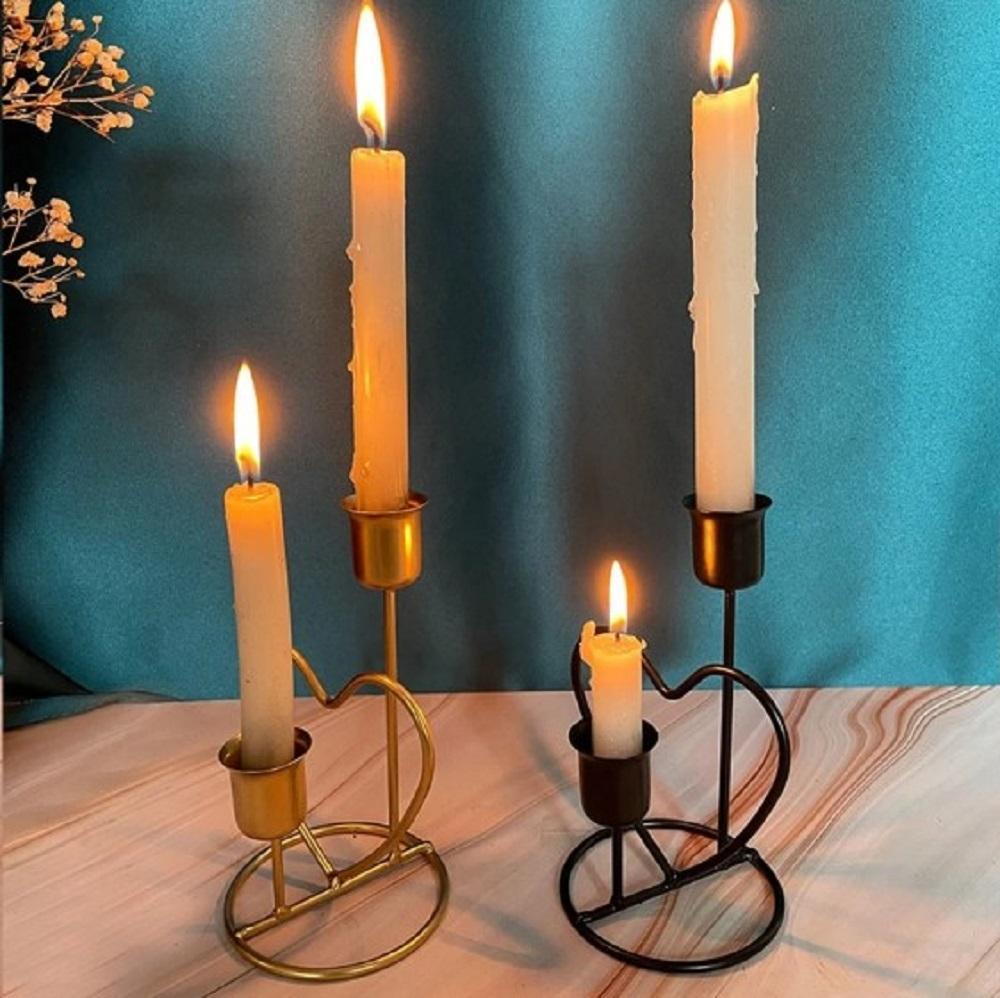Elegant Golden & Black Metal Candle Stand - 1 Pc