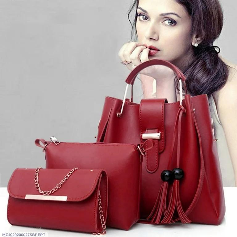 Chic Women's Maroon PU Leather Hand Bag Set - 3 Pcs for Trendy Style
