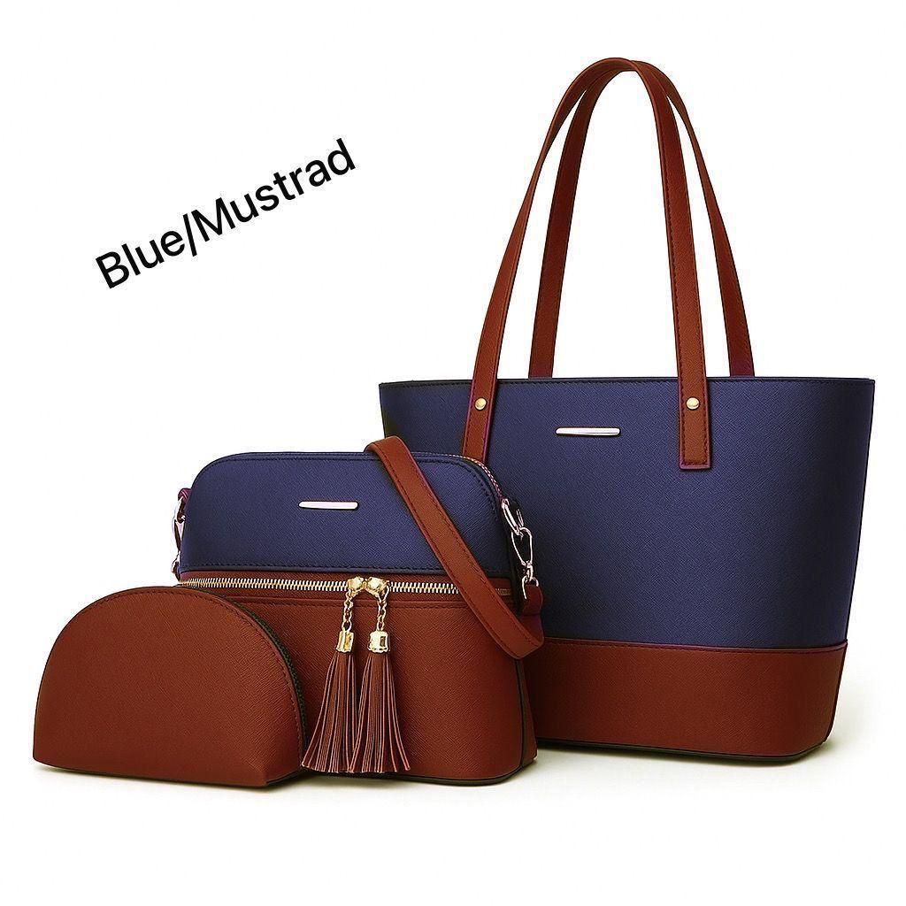 Women PU Leather 3-Piece Multicolor Handbag Set